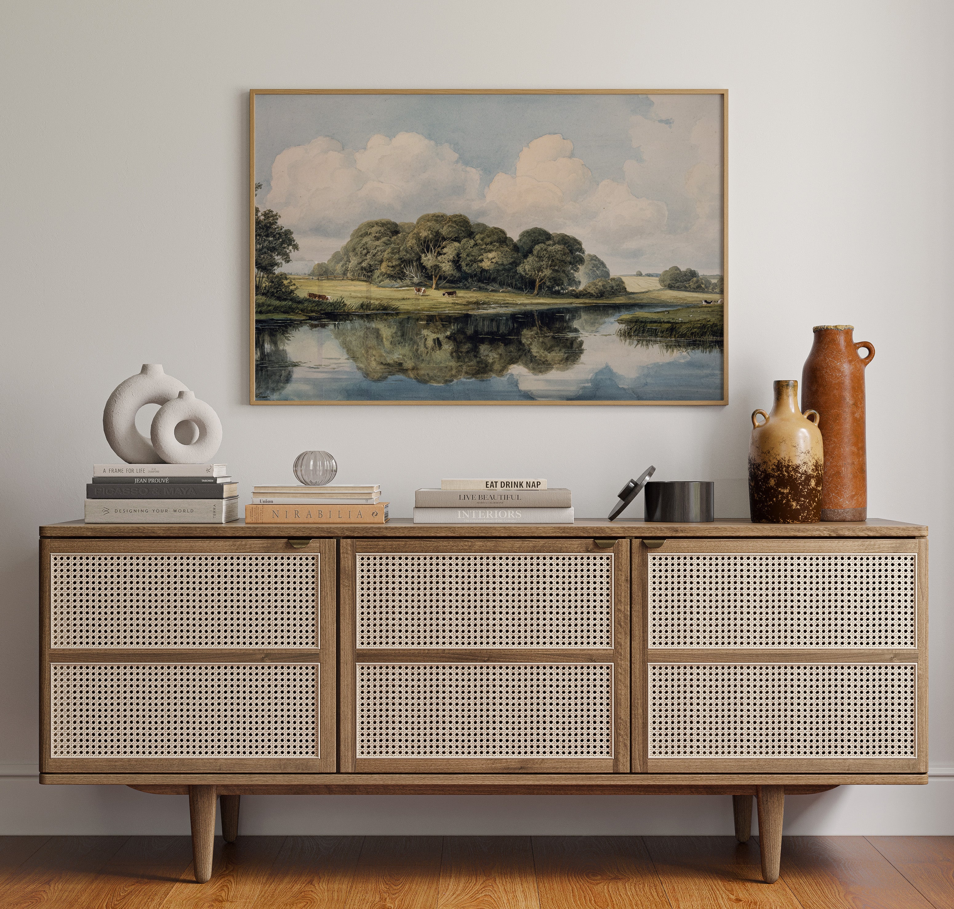 Summer Cattle Rest By Still Waters