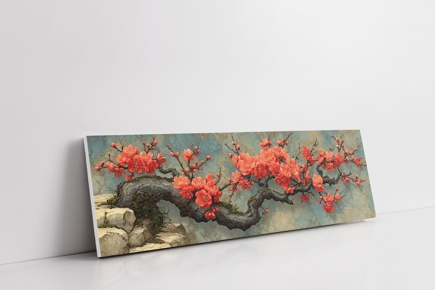 Crimson Blossoms On Ancient Wood