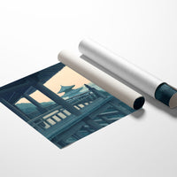 Japanese Temple Balcony – Serene Misty Mountain View Wall Art