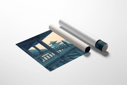 Japanese Temple Balcony – Serene Misty Mountain View Wall Art