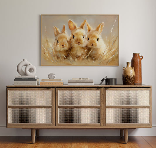 Curious Bunnies Dance Through Golden Grass