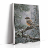Winter Songbird Perches Among Pines