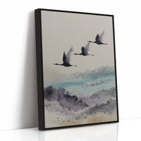 Three Cranes Cross Misty Waters