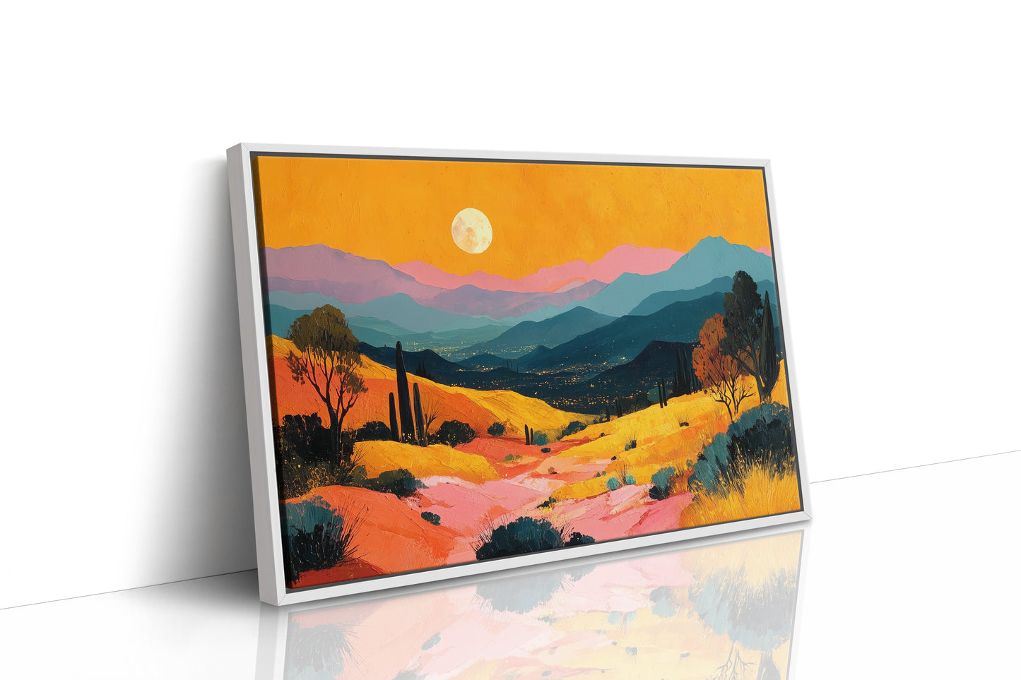 Valley Lights Beneath Moonlit Saguaros