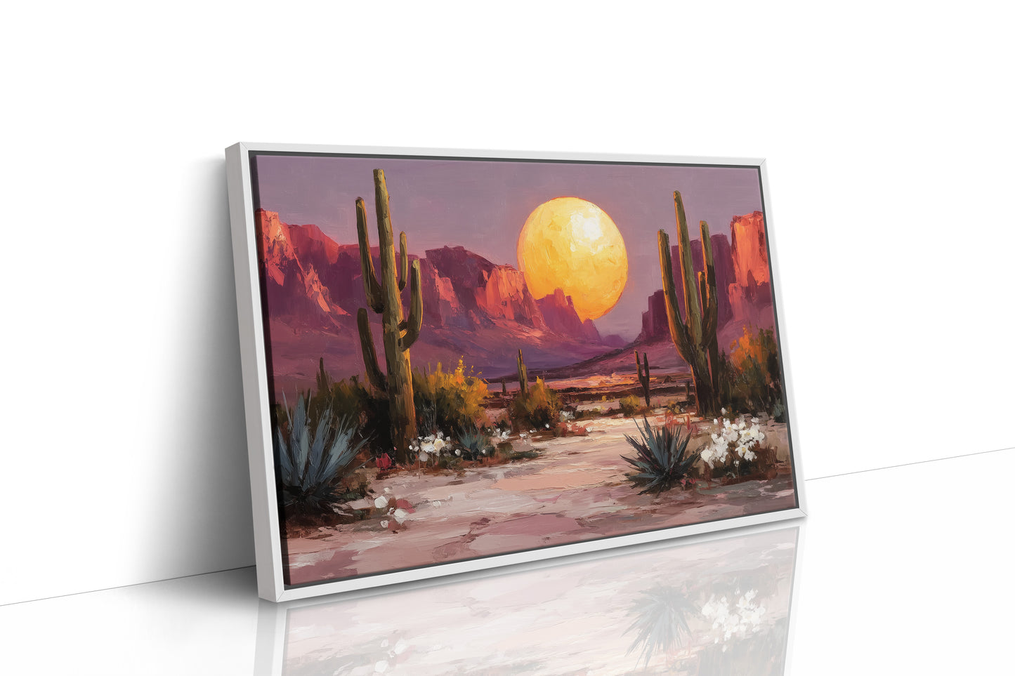 Saguaros Dance Under Golden Moonrise