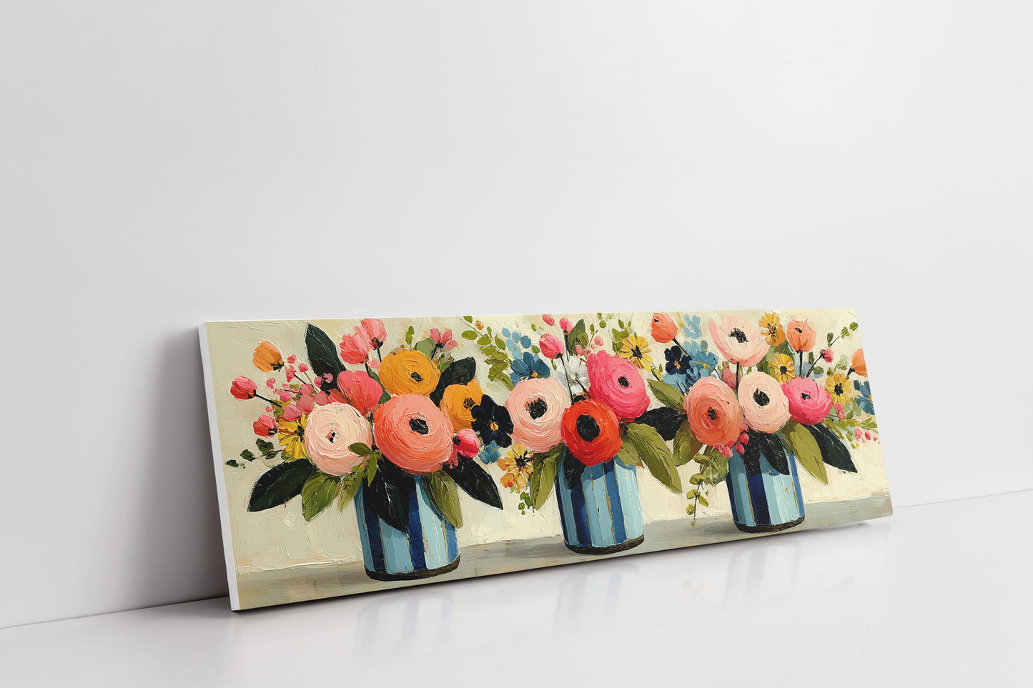 Blooms In Striped Blue Vases
