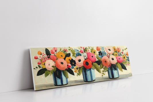 Blooms In Striped Blue Vases