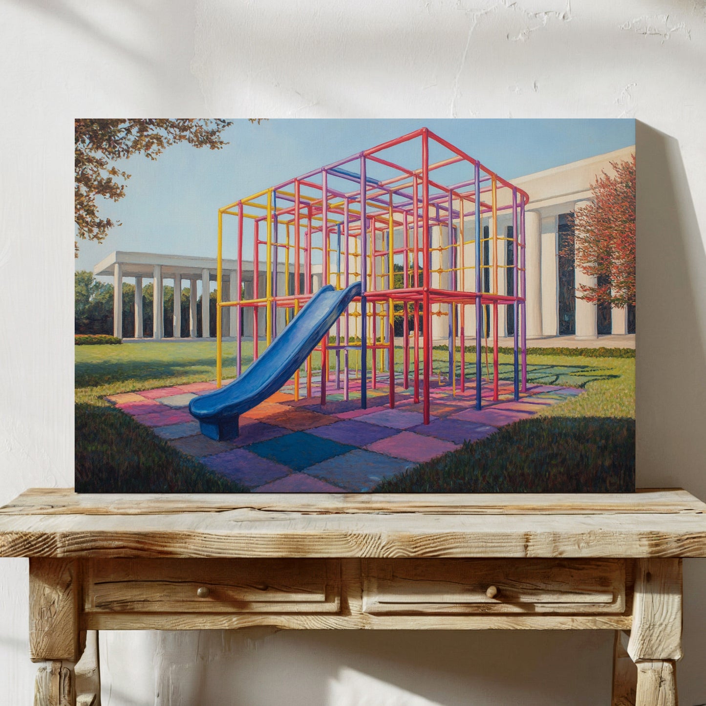 Childhood Colors Against Modern Lines