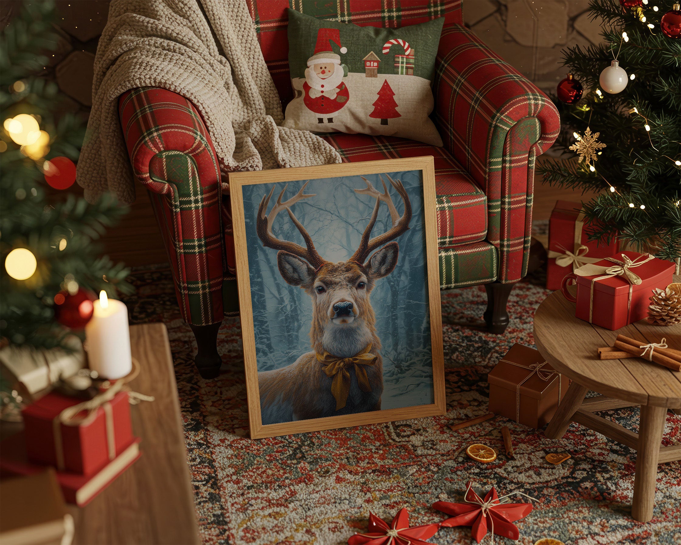 December's Stag Wears Golden Ribbon