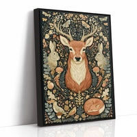 Woodland Tapestry — Dark Folk Art Deer and Forest Creatures