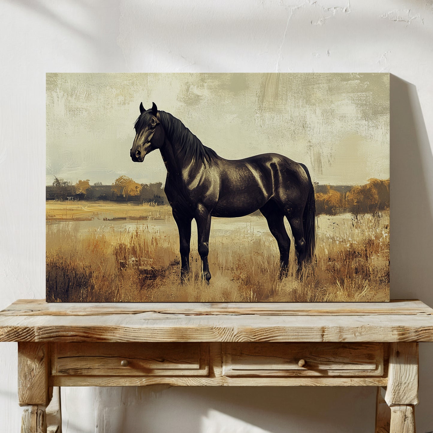 Majestic Black Stallion – Rustic Western Horse Wall Art Print