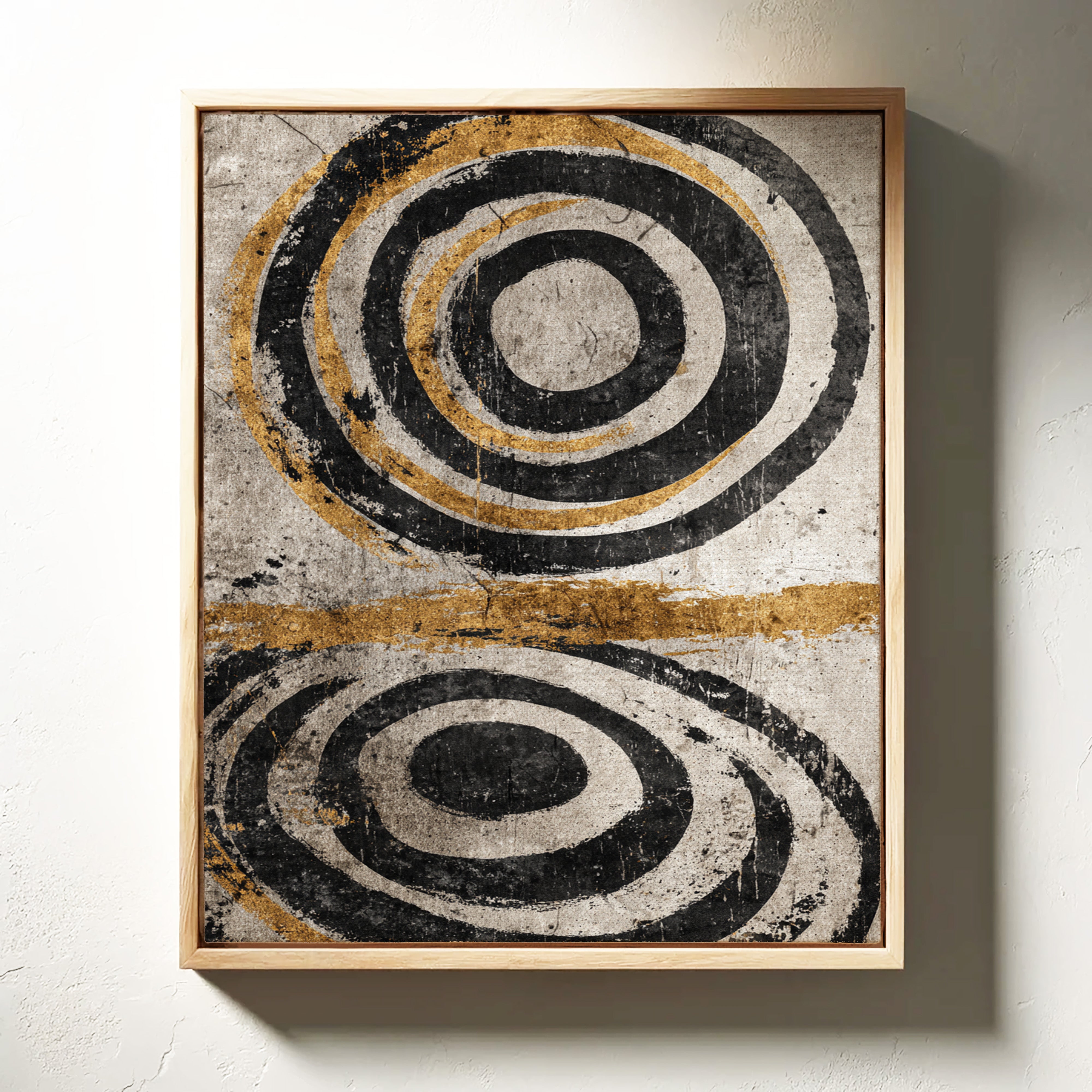 Golden Circles on Weathered Canvas