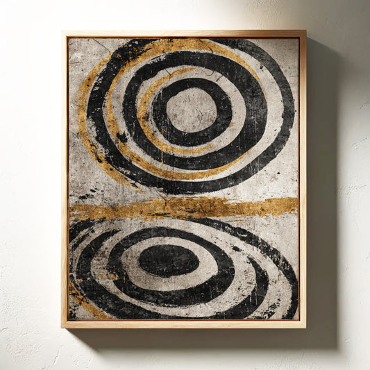 Golden Circles on Weathered Canvas