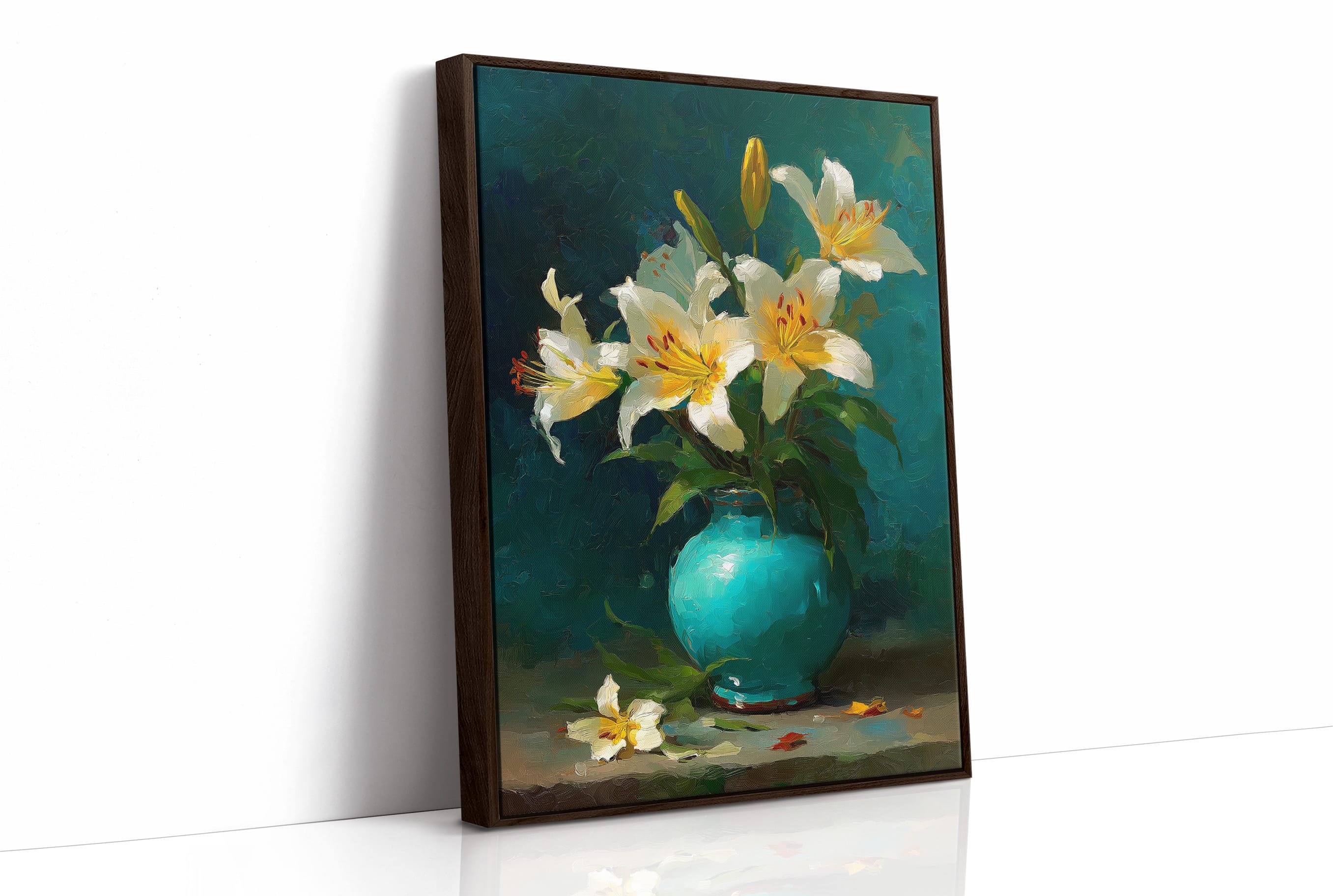 White Lilies in a Turquoise Vase