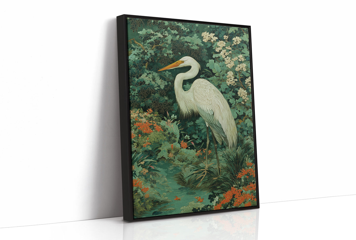 White Heron Among Garden Secrets