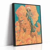 Cowgirl on a Giant Cat — Retro Surrealist Western Print