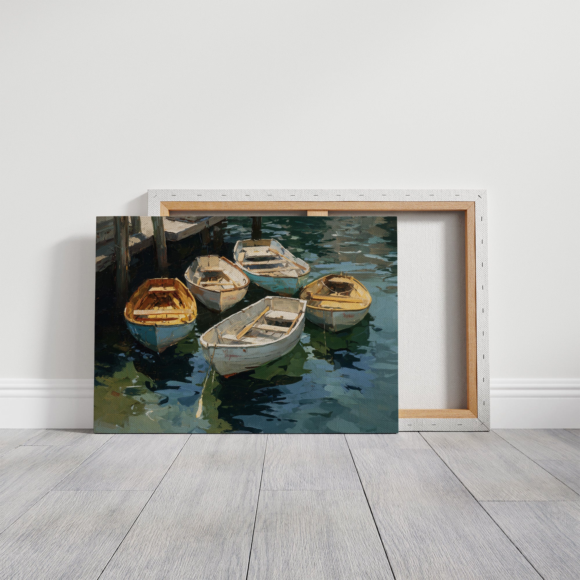 Boats Rest In Harbor Blue