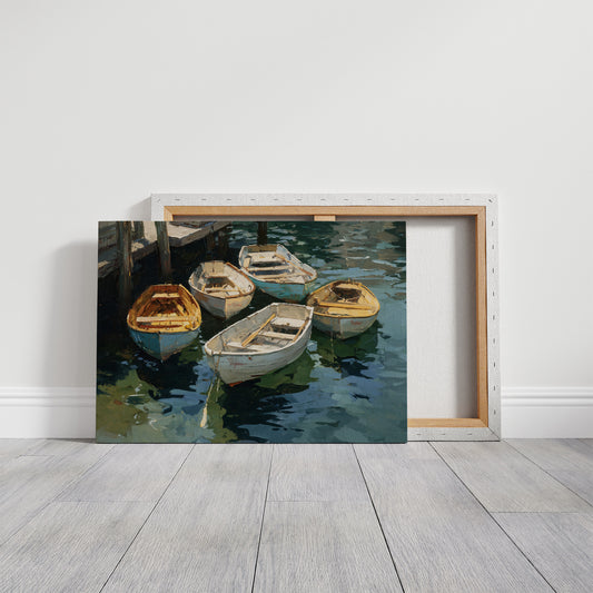 Boats Rest In Harbor Blue