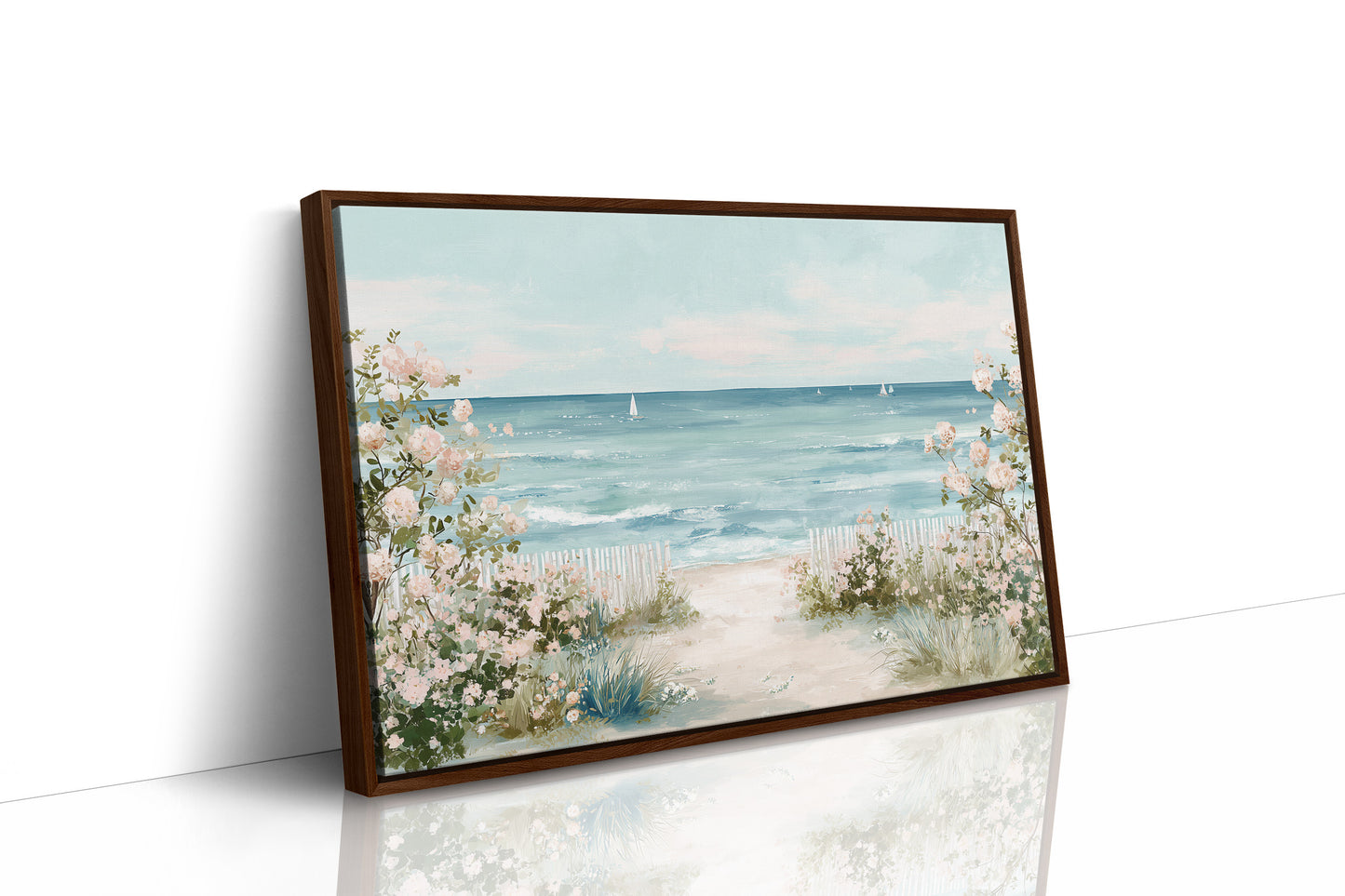 Seaside Roses Frame Distant Sails
