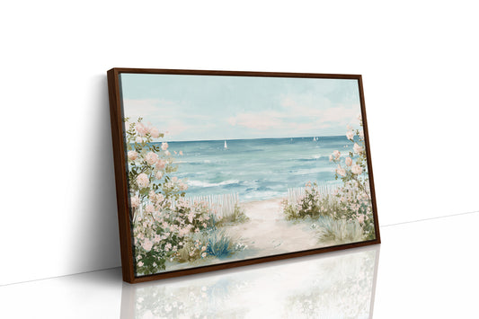 Seaside Roses Frame Distant Sails
