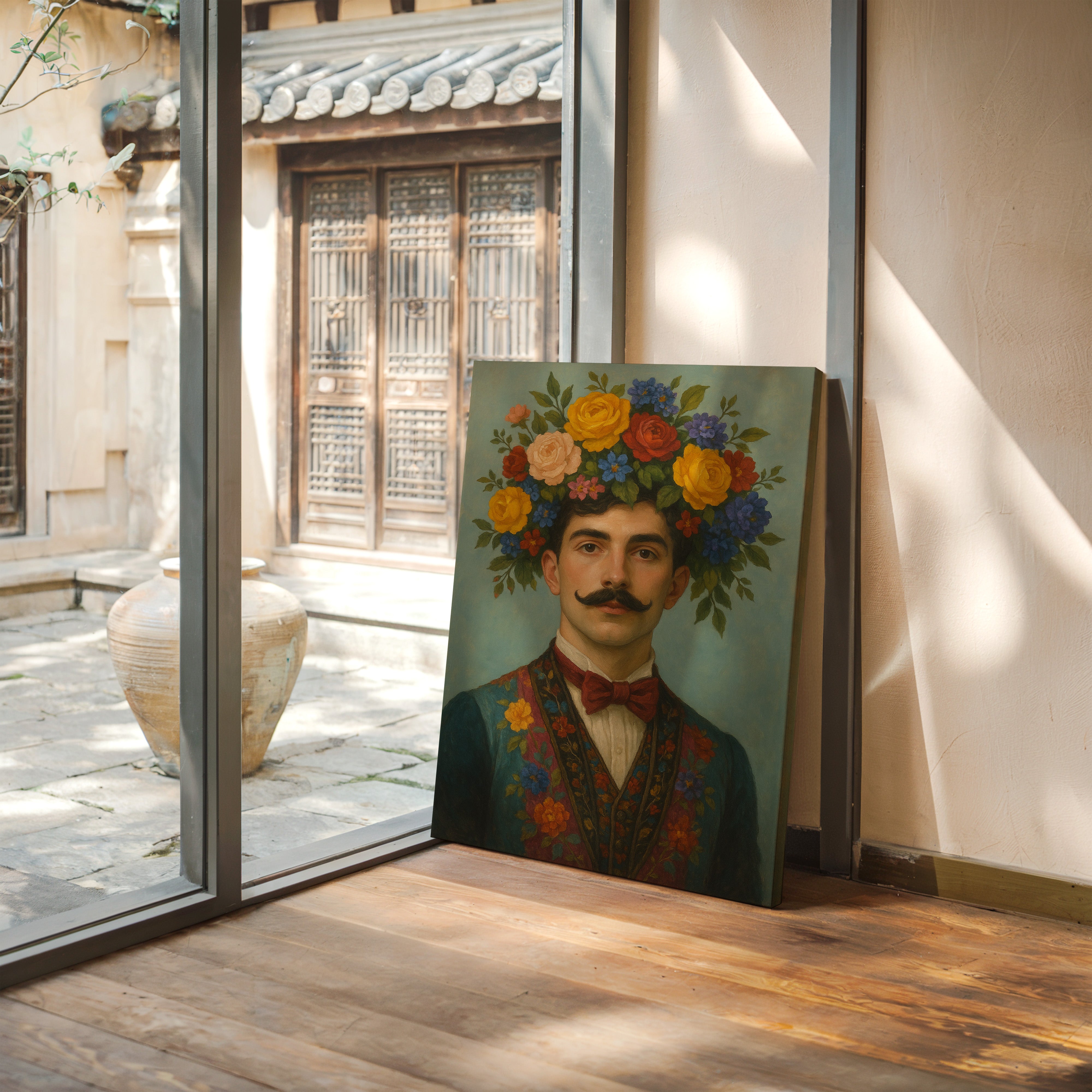 Floral Nobleman in Crimson Bowtie