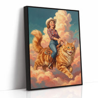 Cowgirl on a Giant Cat — Painted Western Fantasy Print