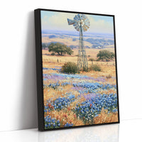 Windmill and Bluebonnets — Texas Hill Country Oil Print