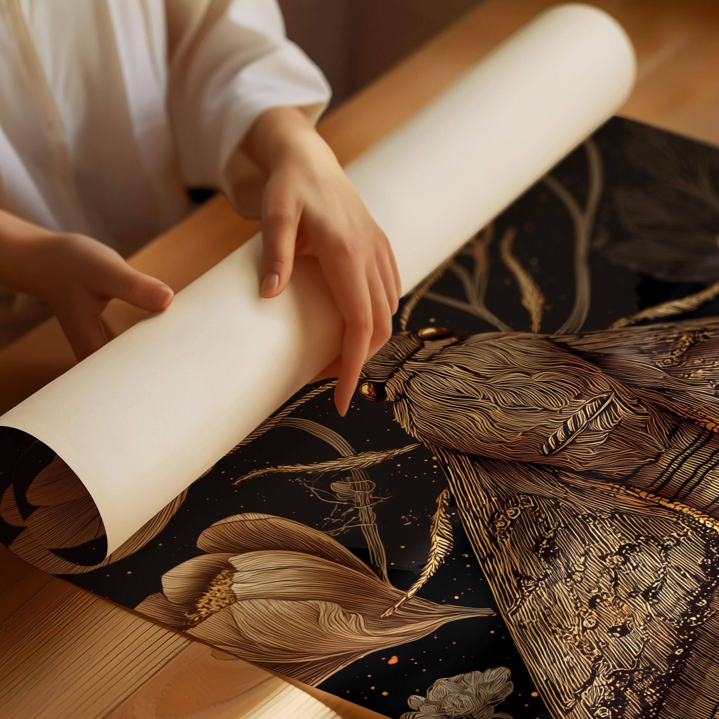 Midnight Moth Among Golden Blooms