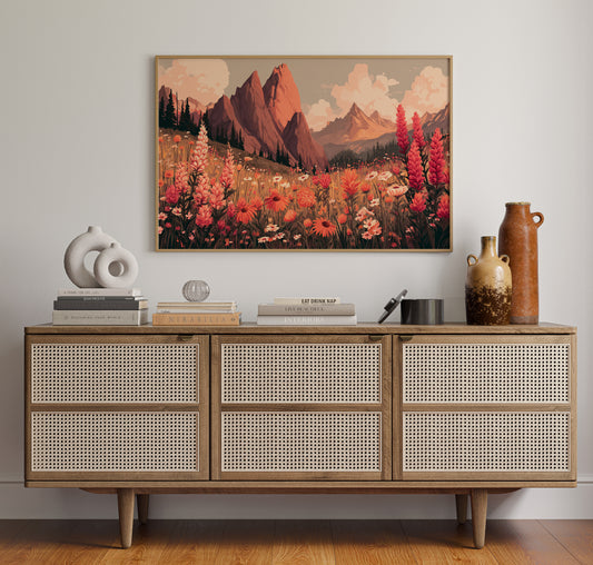 Alpine Meadows Bloom In Coral Light