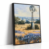 Windmill and Bluebonnets — Midday Hill Country Oil Print
