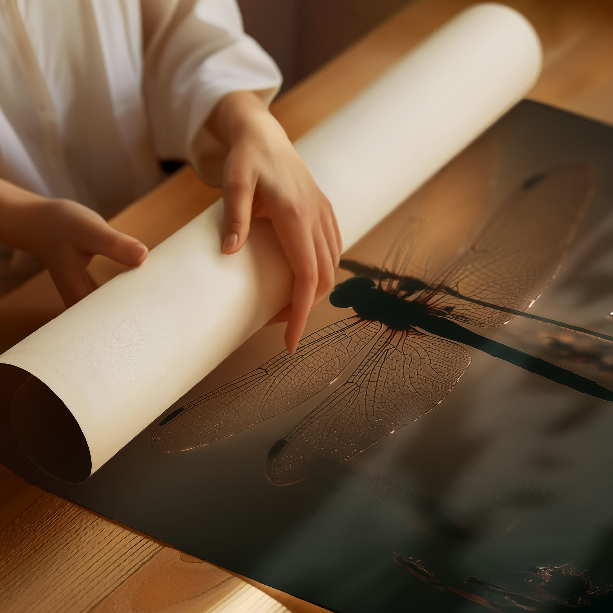 Dragonfly Pauses In Amber Light