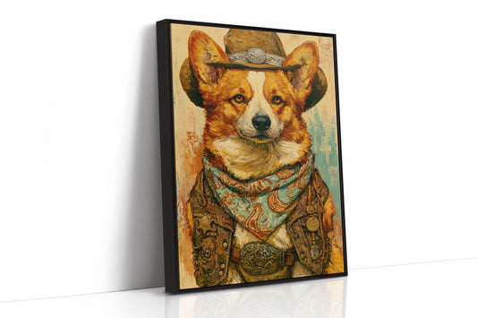 Cowboy Corgi — Impasto Western Dog Portrait