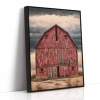 The Red Barn — Stormy Prairie Oil Painting