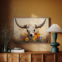 Longhorn Skull with Wildflowers