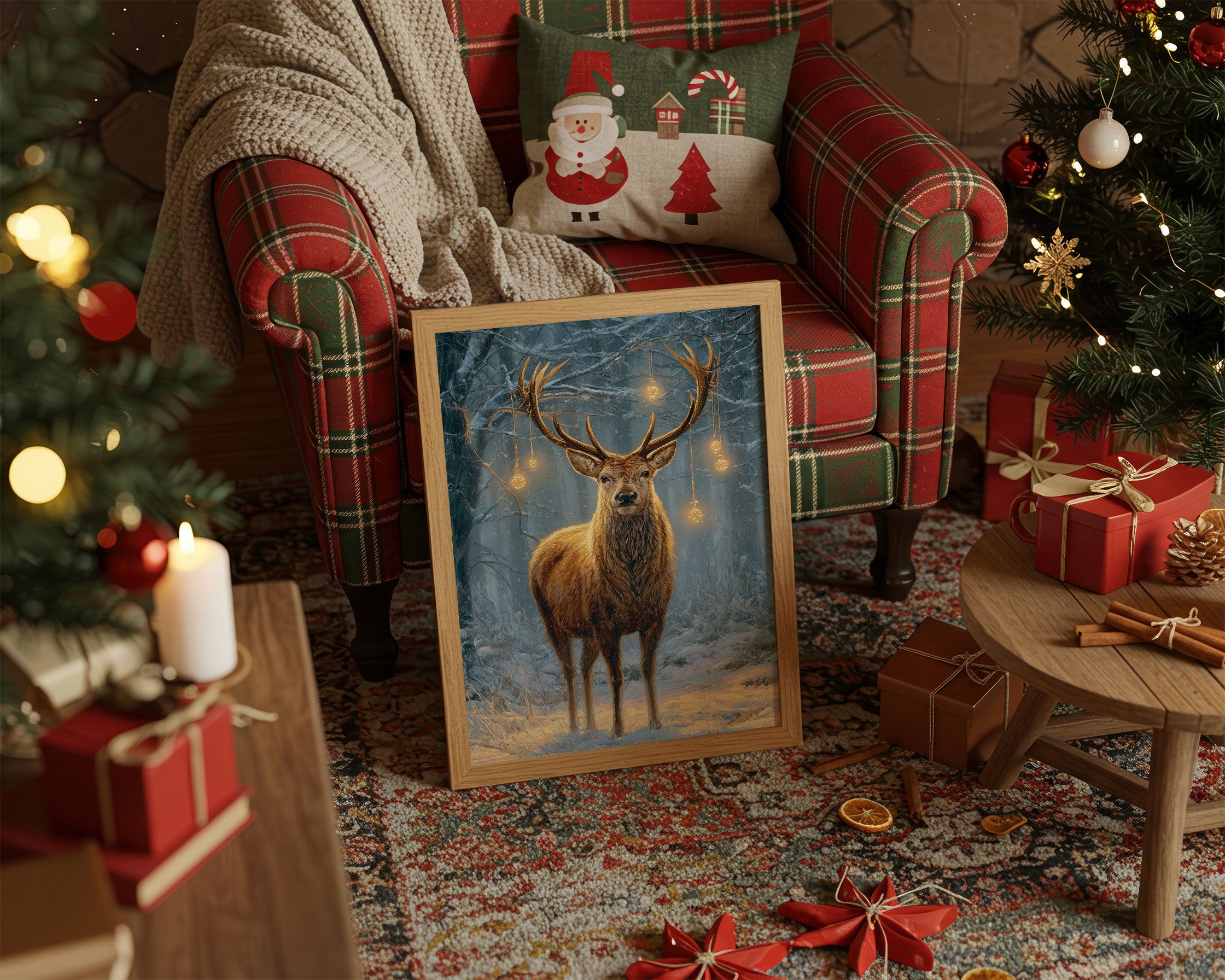 Stag Beneath December's Golden Lights