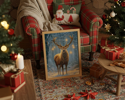Stag Beneath December's Golden Lights