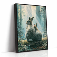 Two Rabbits in Morning Light — Forest Clearing Painting