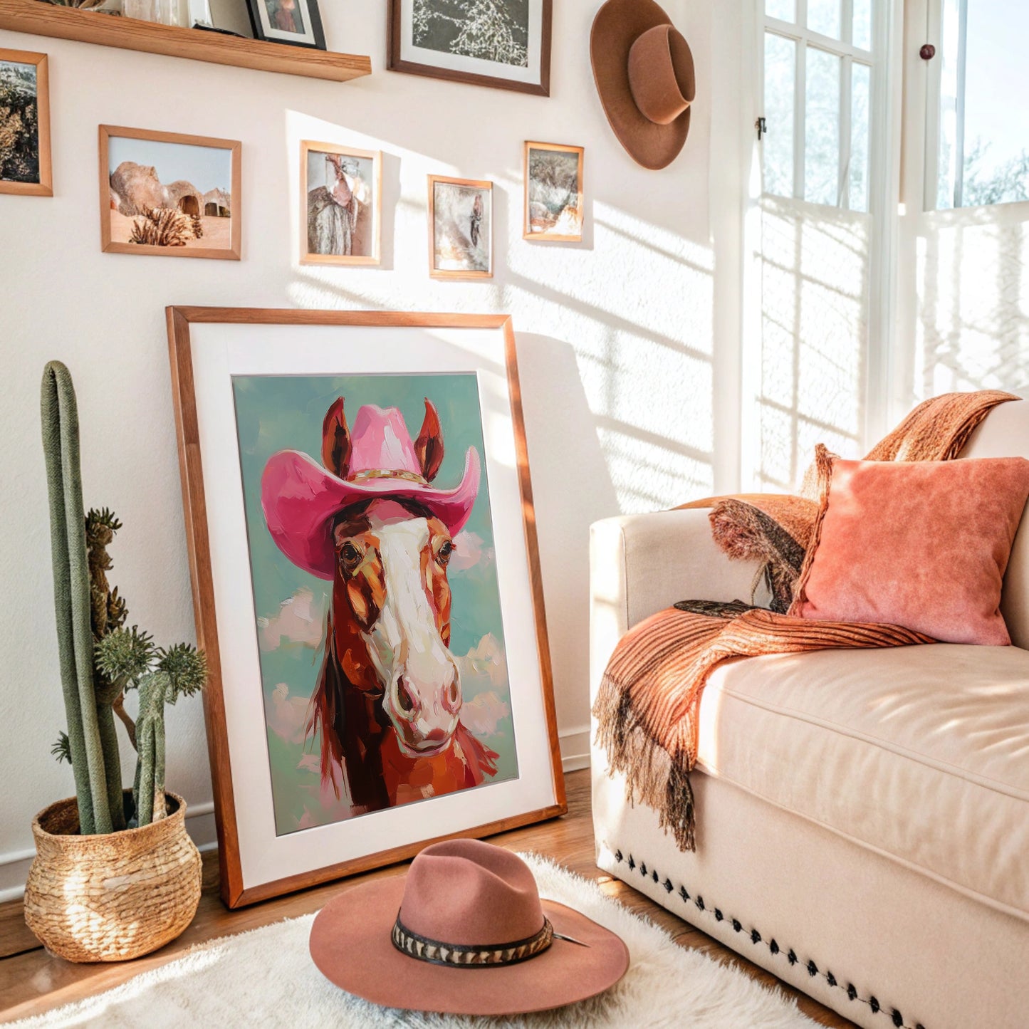 Pink Cowgirl Rides Through Turquoise Skies