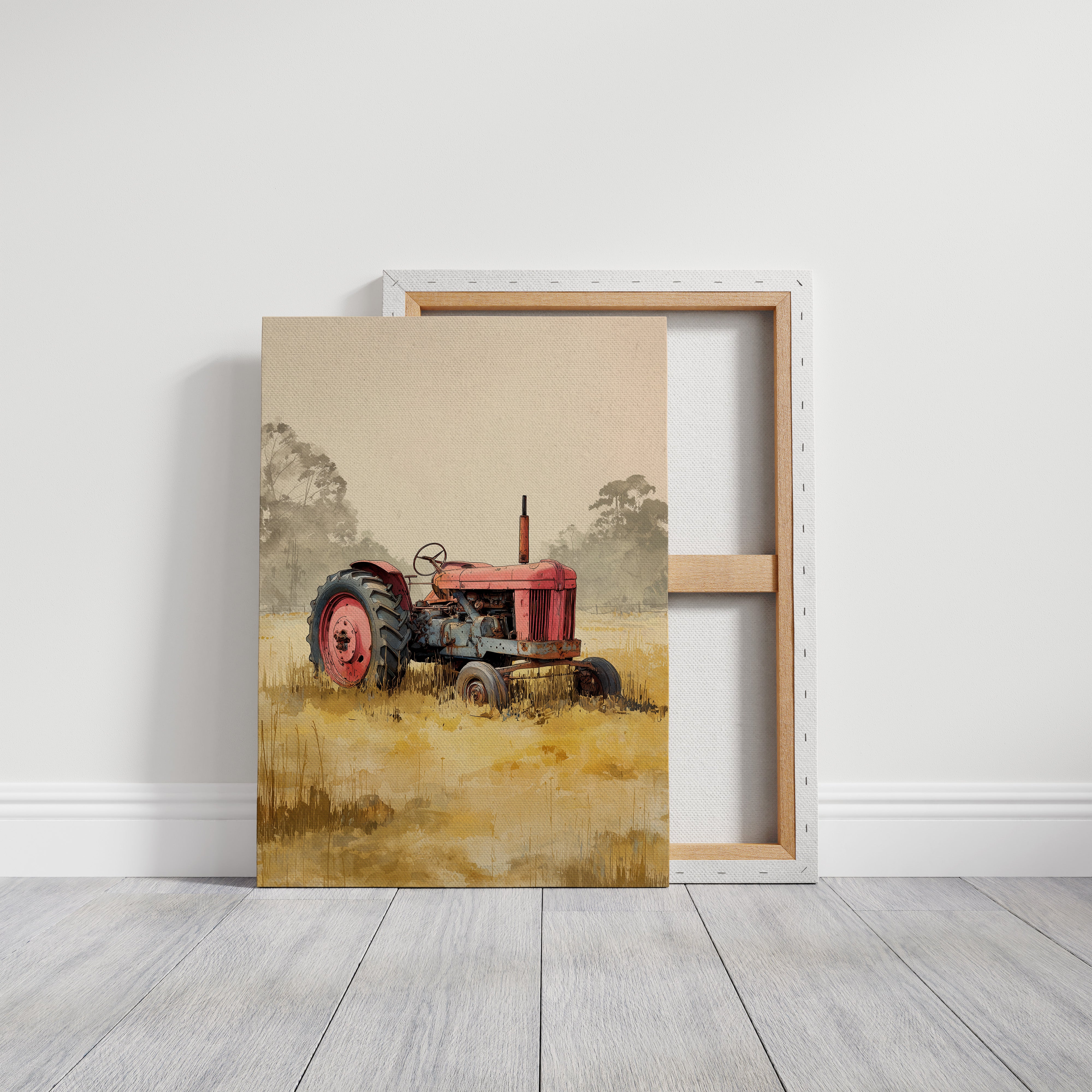 Red Tractor Rests In Golden Fields