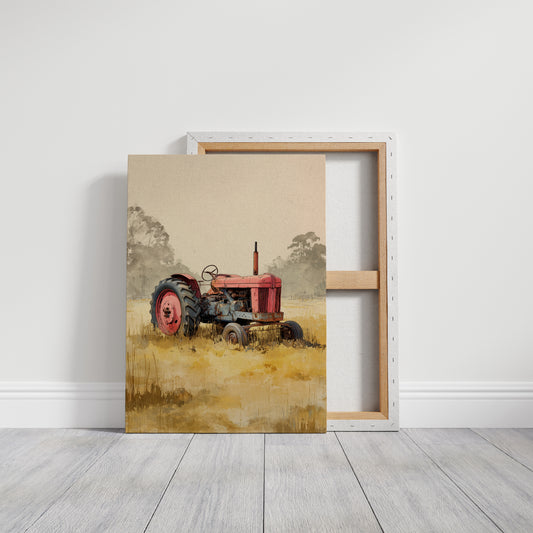 Red Tractor Rests In Golden Fields