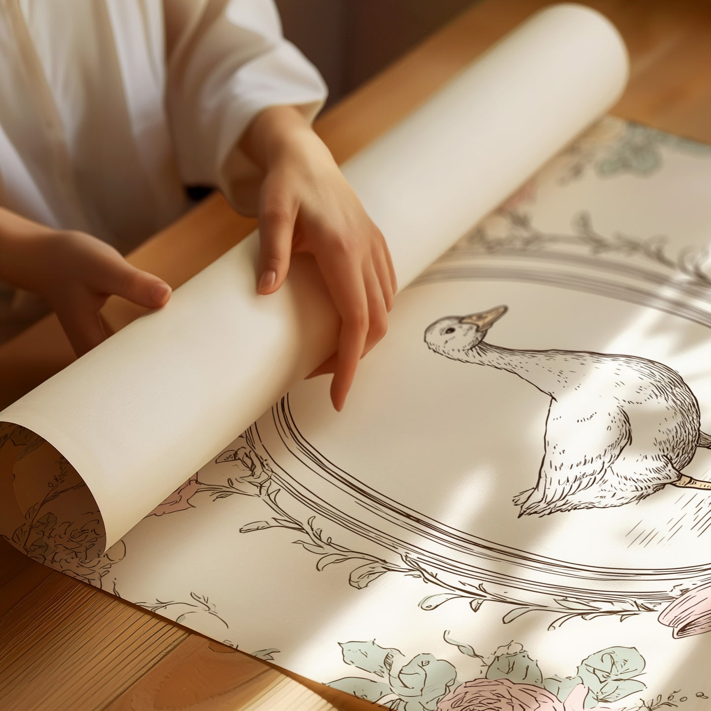 Pastoral Portrait: Duck in Floral Elegance