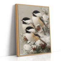 Chickadees on Frosted Pine