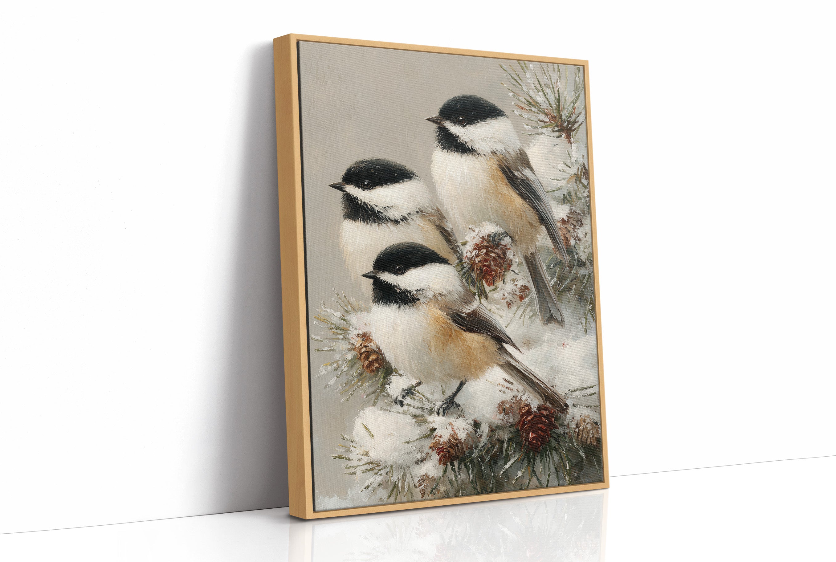 Chickadees on Frosted Pine