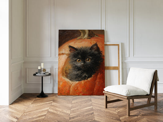 Curious Kitten in Pumpkin