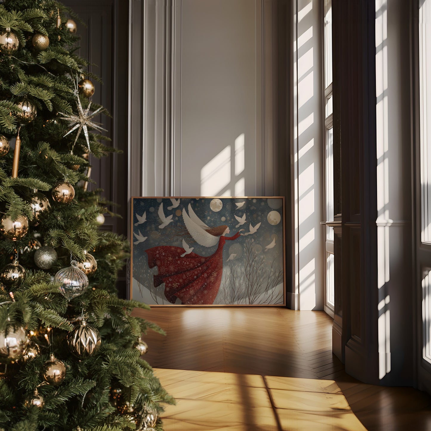 Winter Doves Follow Moonlit Dreams