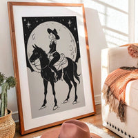 Moonlit Cowgirl Rides Among Stars