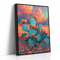 Prickly Pear and Wildflowers at Dusk