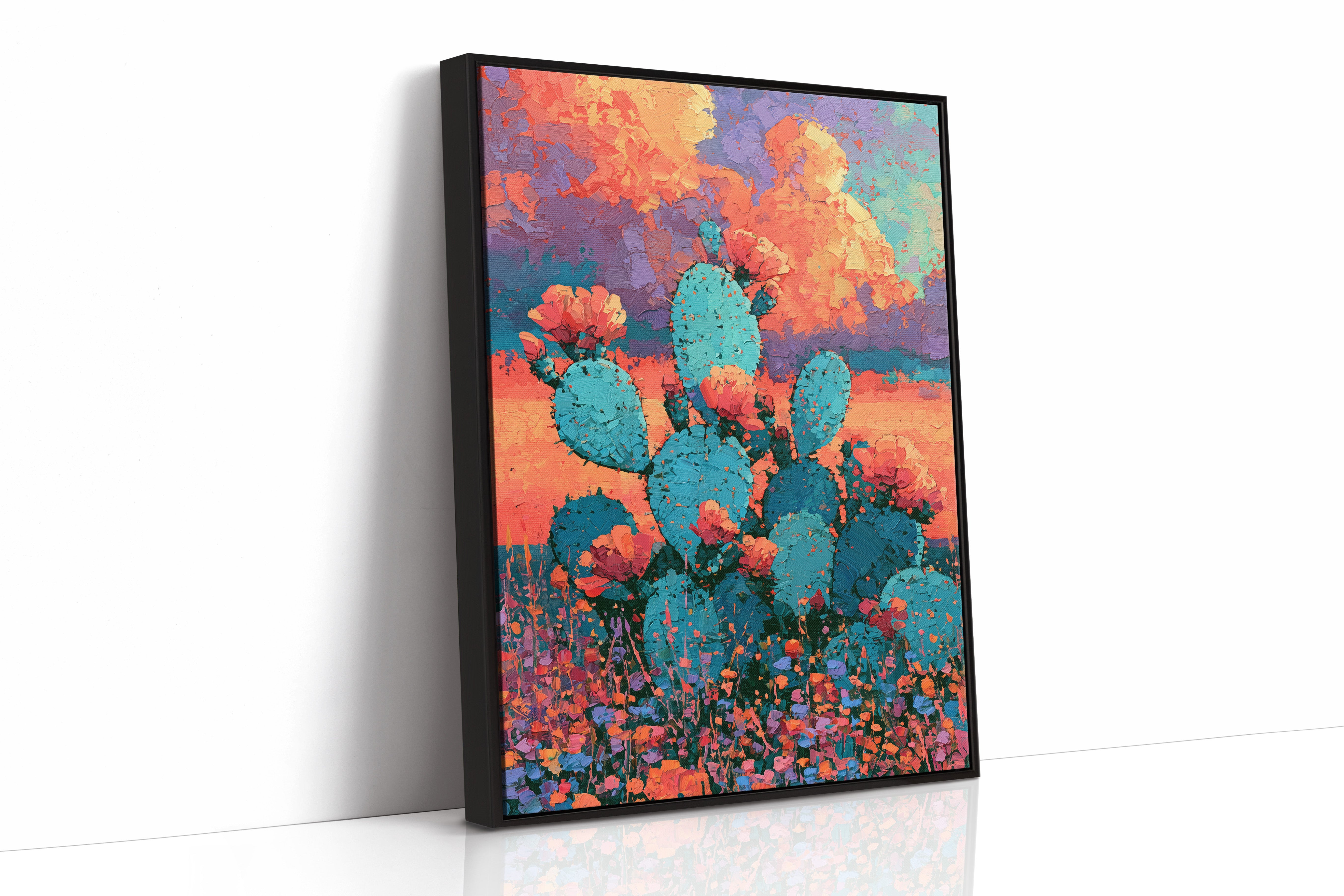 Prickly Pear and Wildflowers at Dusk
