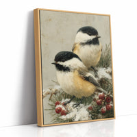 Two Chickadees in Snow