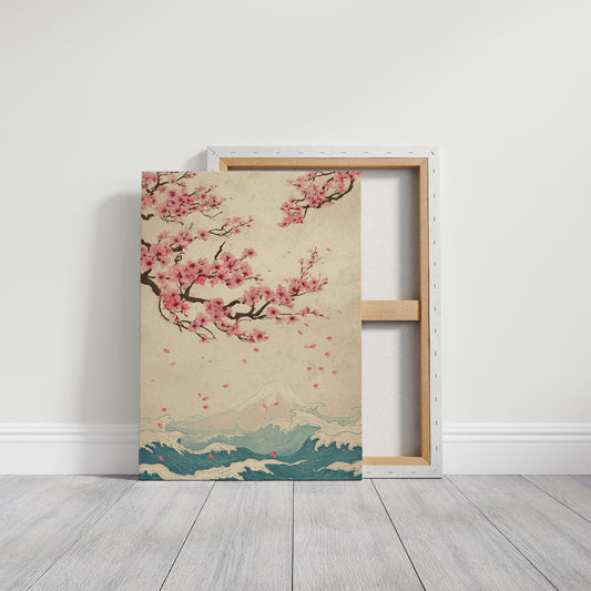 Cherry Blossoms Dance Above Waves